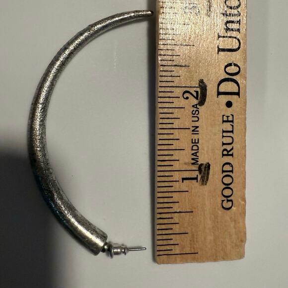 Unique Half Hoop Silver-Tone Earrings - Picture 2 of 2